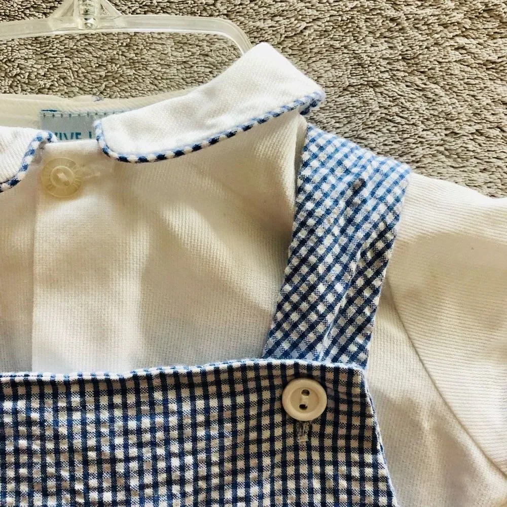 NWOT Vive La Fête Baby Boy Gingam smocked Overalls w/ White Shirt Set(2pc)